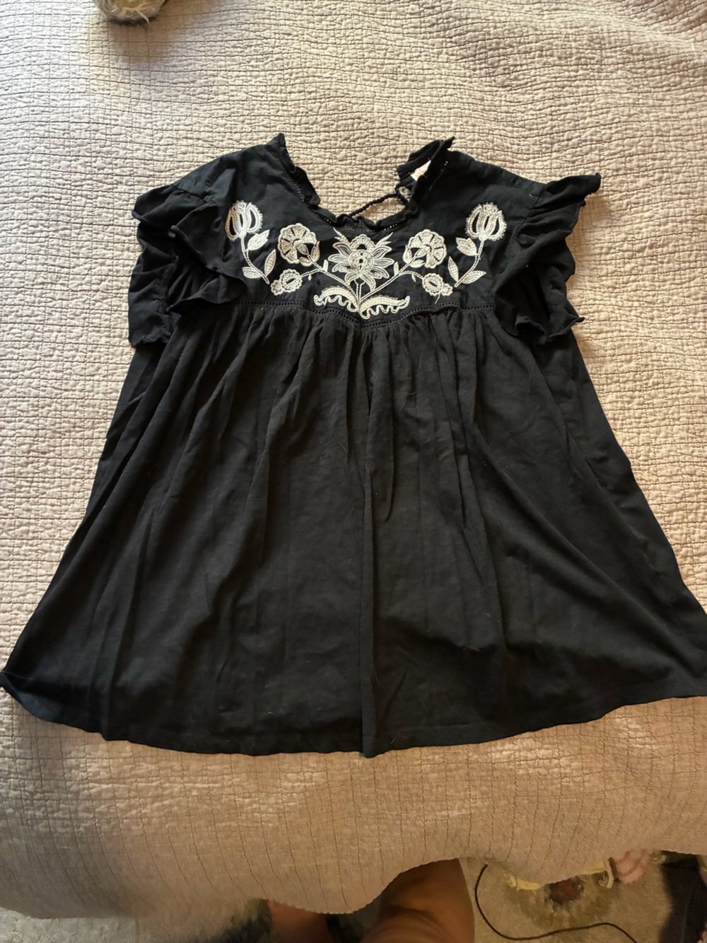Knox Rose Black Blouse with Ivory Floral Embroidery
